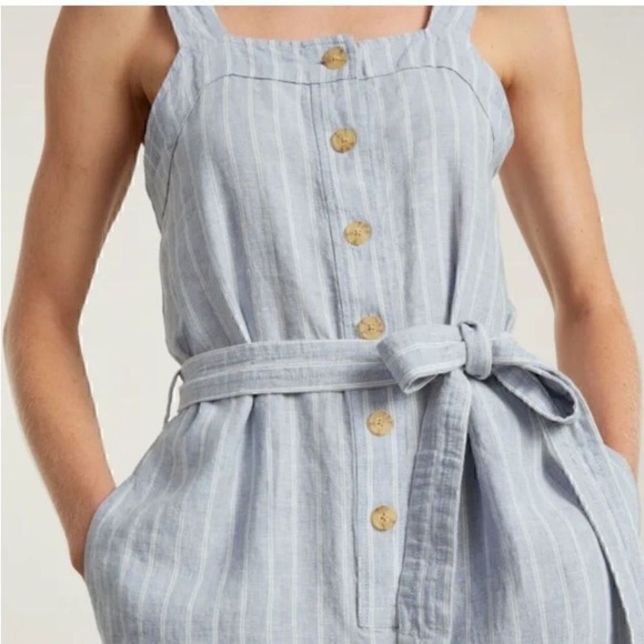 NEW Everlane Linen Jumpsuit Stripe Blue White Size 8 Sustainable Modern - Picture 2 of 3
